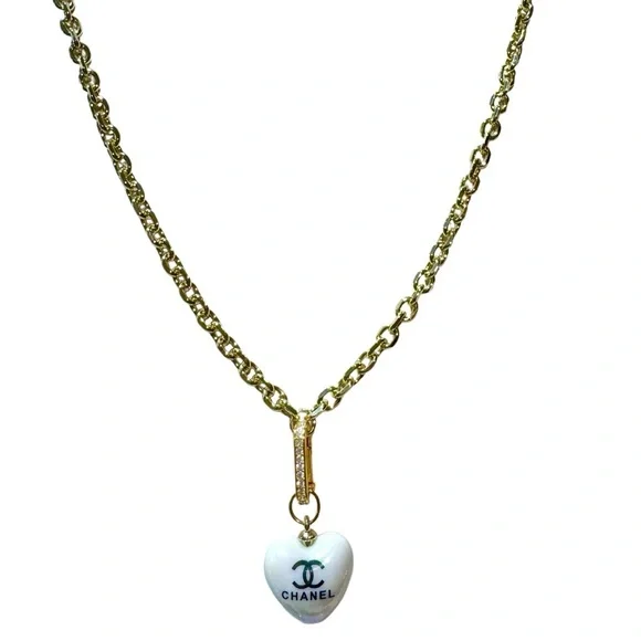 Upcycled Puffy Heart Chanel Pendant White - Picture 2 of 7